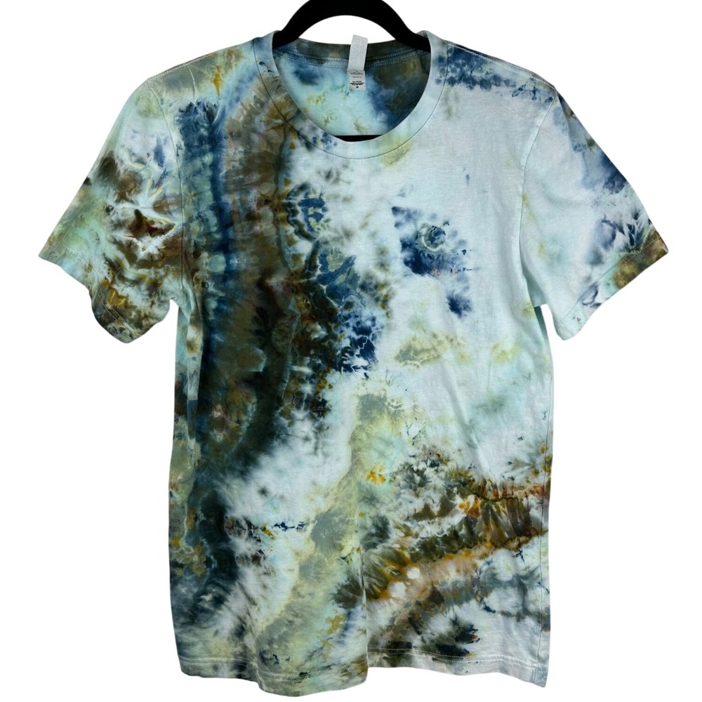 Handmade Tie Dye T Shirt Medium Blue Green Earthy Boho Festival Unisex